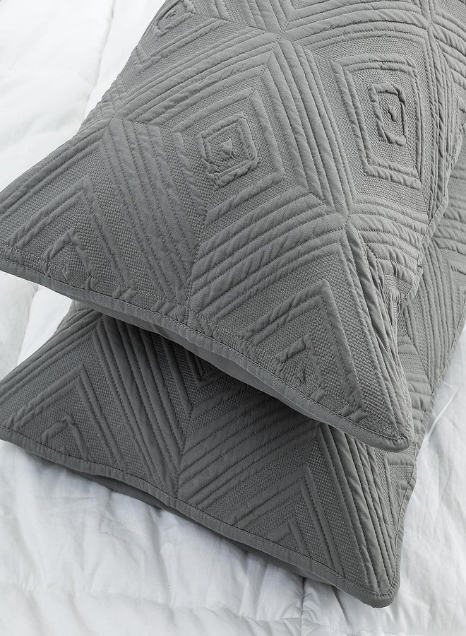 BOSOWOS Pillow Shams Queen Size Set of 2, Ultra Soft Breathable Quilted Pillow Cases 20 x 30 Inches for Sleeping Grey Square Queen 2Packs - Image 4